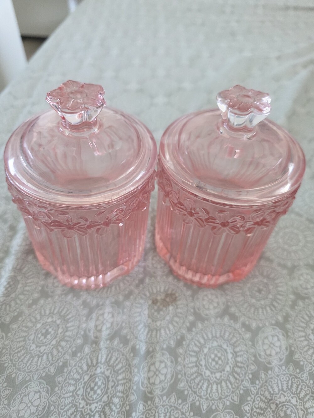 Set of 2 Pink Glass Jars For Bathroom